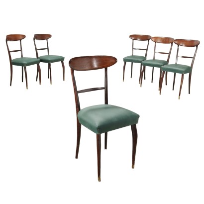 Group of 6 Chairs Beech Italy 1950s