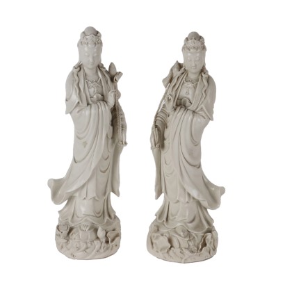 Pair of Sculptures Guanyin Ceramic China 1912-1949