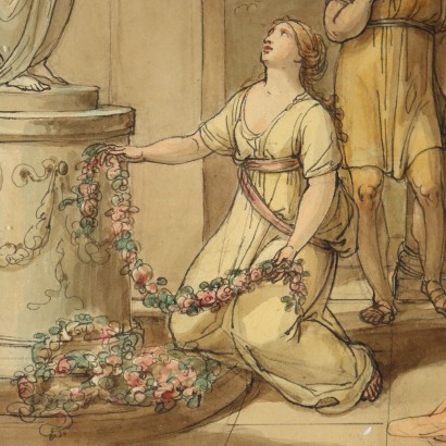 ACQUARELLO SU CARTA FIRMATO G. CADES,Acquarello attribuito a Giuseppe Cades,Scena di sacrificio a Venere. ,Giuseppe Cades,Giuseppe Cades,Giuseppe Cades,Giuseppe Cades,Giuseppe Cades