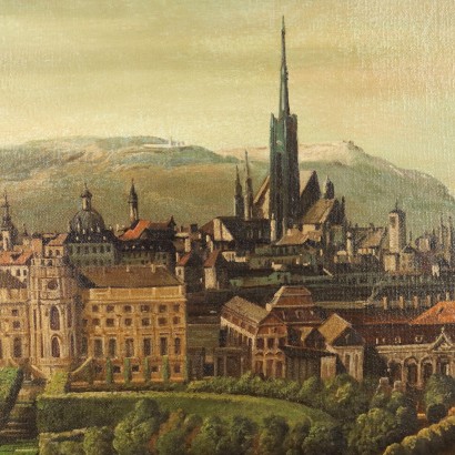 arte, arte italiana, pittura novecento italiana,Copia del XX secolo di Dipinto del C,Veduta di Vienna dal Belvedere copia