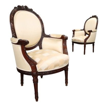 Pair of Armchairs Neo-Classical Style Walnut Italy XX Century