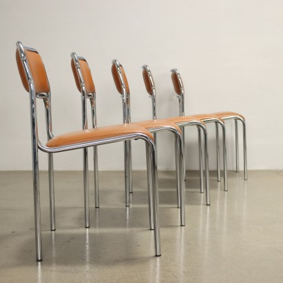 Groupe de 11 Chaises Simili Cuir Italie Années 1970