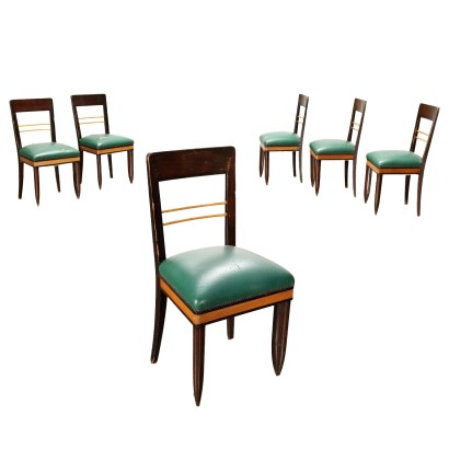 Groupe de 6 Chaises Simili Cuir Italie Années 1940