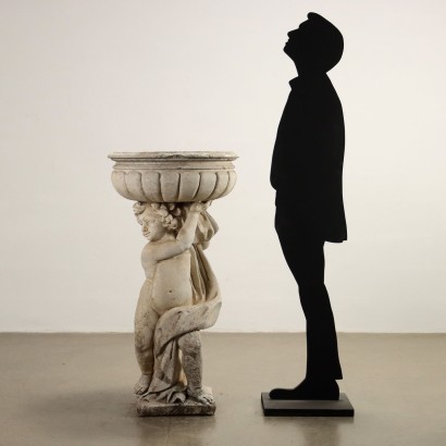 Jardinière avec Angelot en Ciment Italie XXe Siècle