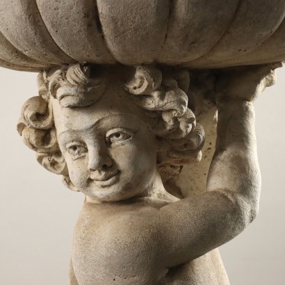 Jardinière avec Angelot en Ciment Italie XXe Siècle