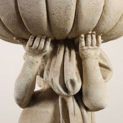 Jardinière avec Angelot en Ciment Italie XXe Siècle