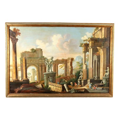 Paysage avec Architecture Huile sur Toile Italie XXe Siècle