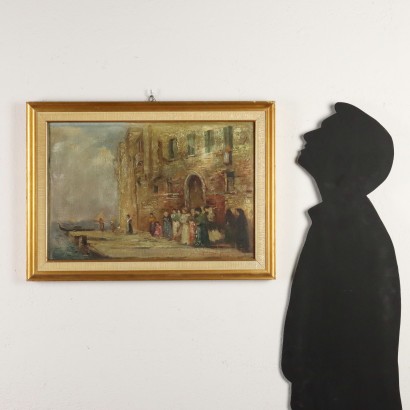 Pintado con Vistazo de Venecia con Figuras