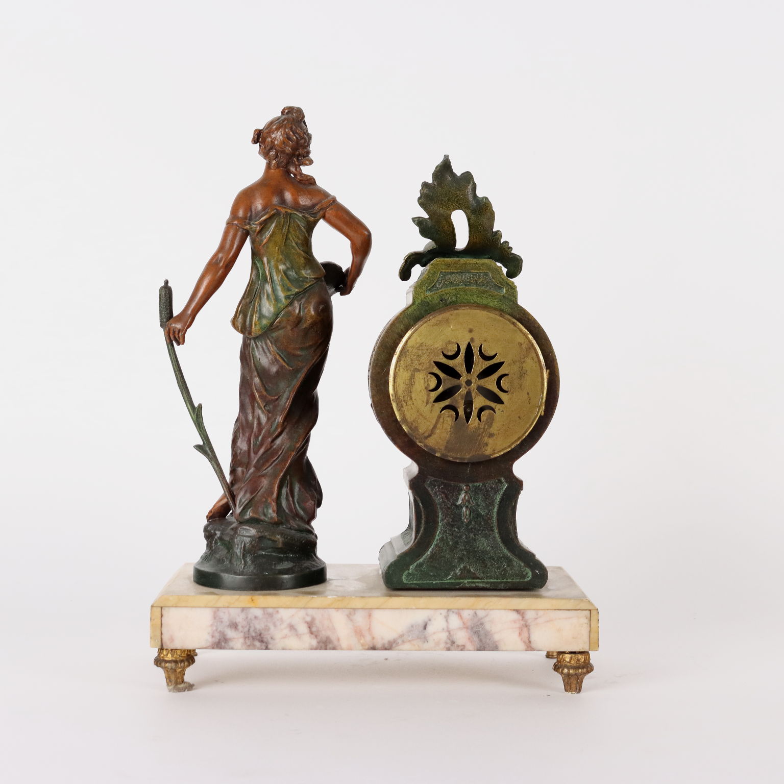 Orologio da tavolo in marmo ed antimonio, Liberty – ANTIQUARIEIN