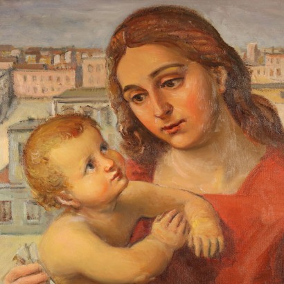 Gemalt mit Mutterschaft Öl auf Leinwand Italien 1955