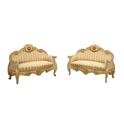 Pair of Sofas Eclecticism Painted Wood Italy XIX Century