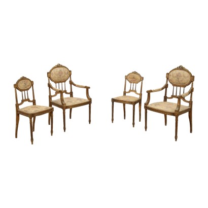 Group of 4 Seats Neo-Classical Style Wood Italy XX Century