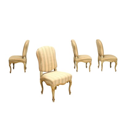 Groupe de 4 Chaises Éclectisme Bois Doré Italie XIXe Siècle