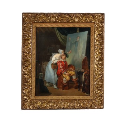 Maler und Junge Frau Öl auf Leinwand Frankreich XIX Jhd