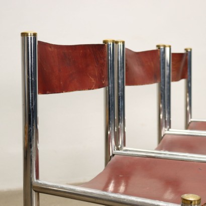 Groupe de 3 Chaises Cuir Italie Années 1970