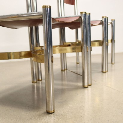 Groupe de 3 Chaises Cuir Italie Années 1970