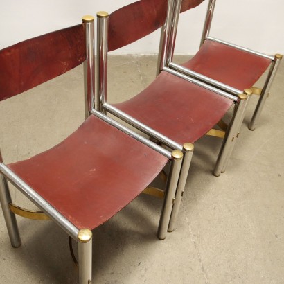 Groupe de 3 Chaises Cuir Italie Années 1970