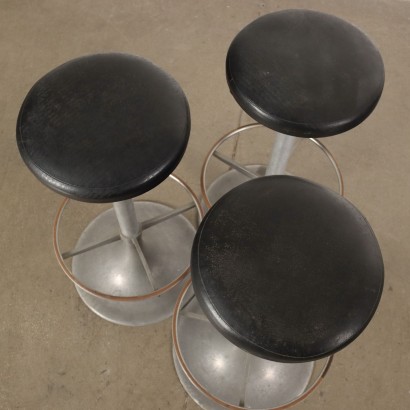 Groupe de 3 Tabourets Simili Cuir Italie Années 1960-1970