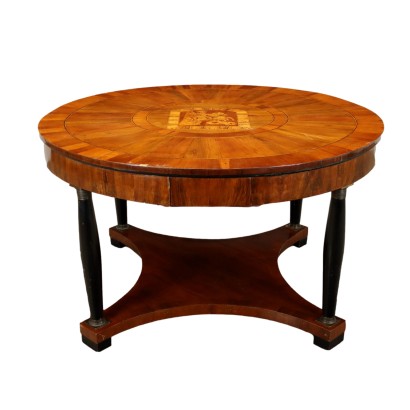 Table Ronde Empire Lombarde Plateau Engravé Italie XIXe Siècle