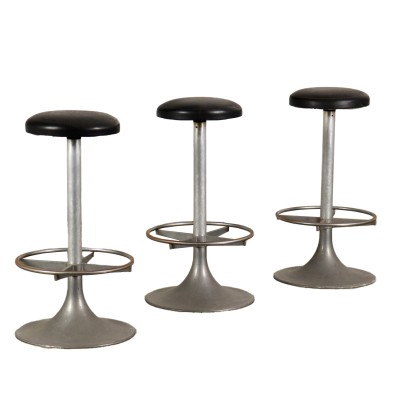 Groupe de 3 Tabourets Simili Cuir Italie Années 1960-1970