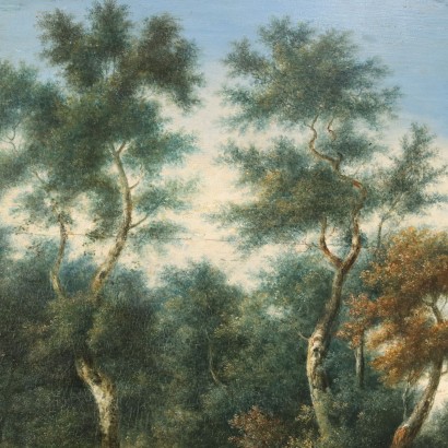 Landscape with Figures Oil on Wooden Board Europe XVIII-XIX Century
