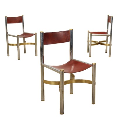 Groupe de 3 Chaises Cuir Italie Années 1970