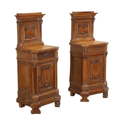 Pair of Bedside Tables Neo-Renaissance Style Walnut Italy XX Century