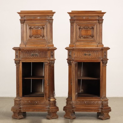 Pair of Bedside Tables Neo-Renaissance Style Walnut Italy XX Century