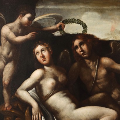 Peint avec Scène Mythologique, Cupidon et Psyché