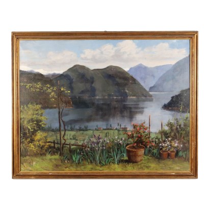 Paysage de Lac Huile sur Toile Italie XXe Siècle