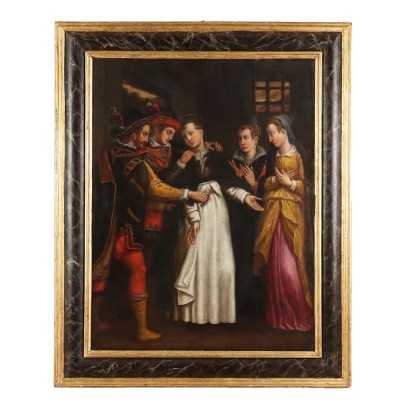 arte, arte italiano, pintura italiana antigua, pintura del siglo XVII con escena de, la captura de Santo Tomás de A