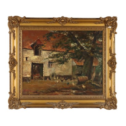 Pintado con Atisbo de una masía en el campo