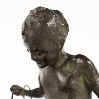 Der Kleine Fischer Bronzeskulptur von A. Bezzola Italien XIX Jhd