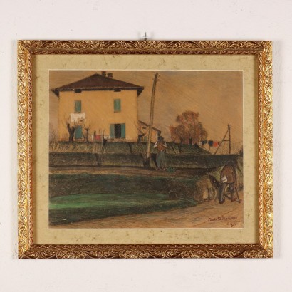 Landscape with Cottage Crayons on Paper Italy 1930