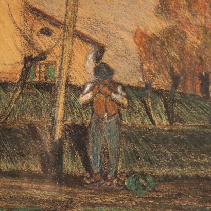 Paysage avec Ferme Crayons Couleurs sur Papier Italie 1930