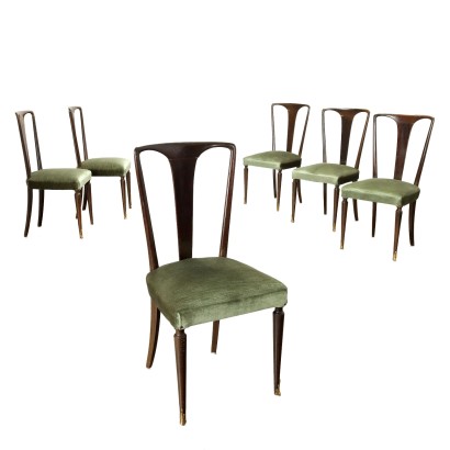 Gruppe von 6 Stühlen Buchenholz Italien 1950er-1960er