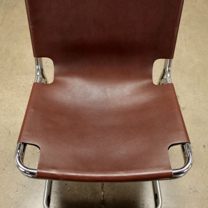 Groupe de 4 Chaises Cuir Italie Années 1970