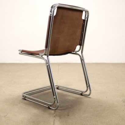 Groupe de 4 Chaises Cuir Italie Années 1970