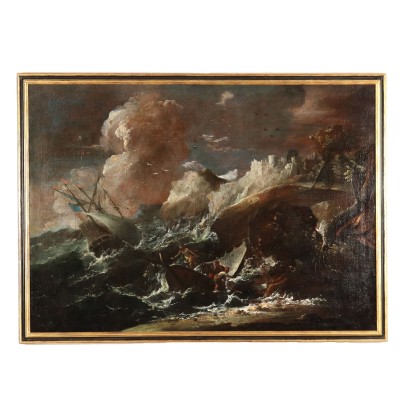 arte, arte italiana, pittura antica italiana,Dipinto con Mare in Burrasca,Marco Ricci ,Dipinto attribuito a Marco Ricci,Marco Ricci ,Marco Ricci