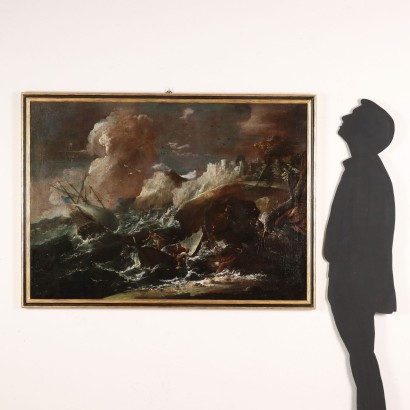 arte, arte italiana, pittura antica italiana,Dipinto con Mare in Burrasca,Marco Ricci