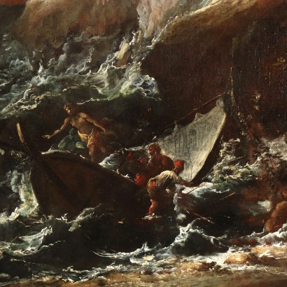 arte, arte italiana, pittura antica italiana,Dipinto con Mare in Burrasca,Marco Ricci