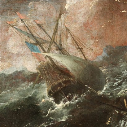 arte, arte italiana, pittura antica italiana,Dipinto con Mare in Burrasca,Marco Ricci