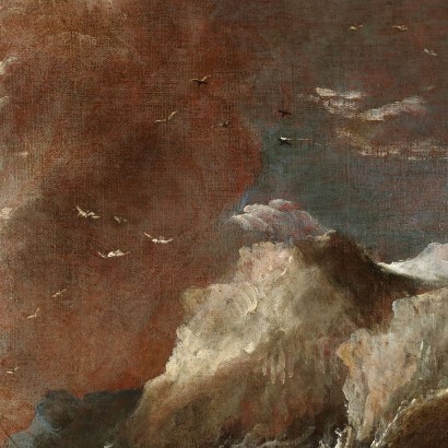 arte, arte italiana, pittura antica italiana,Dipinto con Mare in Burrasca,Marco Ricci