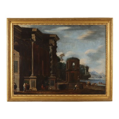 Vue Architecturale V. Codazzi Attr. Huile sur Toile Italie XVIIe S