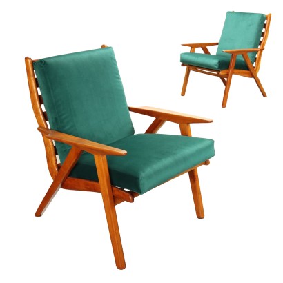 Pair of Armchairs Beech Wood Italy 1950s