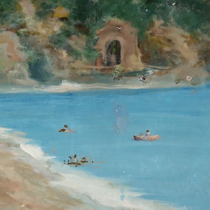 arte, arte italiana, pittura novecento italiana,Dipinto con Paesaggio di Berto Ferrari%2,Spiaggia ligure,Berto Ferrari