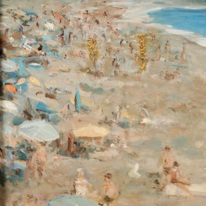 arte, arte italiana, pittura novecento italiana,Dipinto con Paesaggio di Berto Ferrari%2,Spiaggia ligure,Berto Ferrari