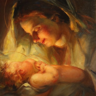 arte, arte italiano, pintura italiana del siglo XIX, Pintura de Giuseppe Ghiringhelli con Mat, Maternidad Madonna con Niño, Giuseppe Ghiringhelli