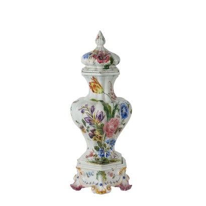 Vase mit Deckel Passarin Herstellung Majolika Italien XIX Jhd