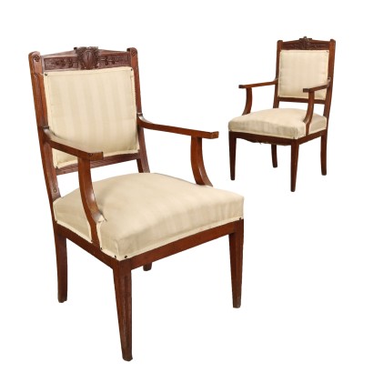 Pair of Armchairs Art Nouveau Mahogany Italy XIX-XX Century